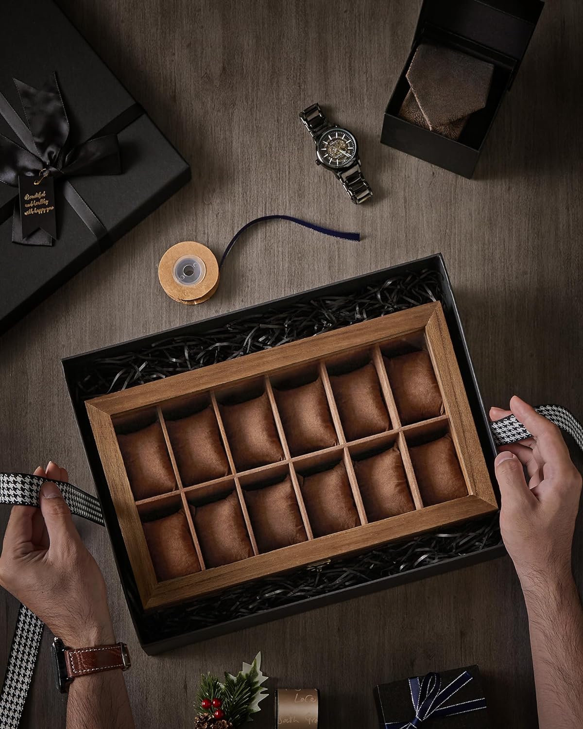 Coffret à Montres Luxe en Bois Noyer – 8 Emplacements + Tiroir Bijoux | Velours