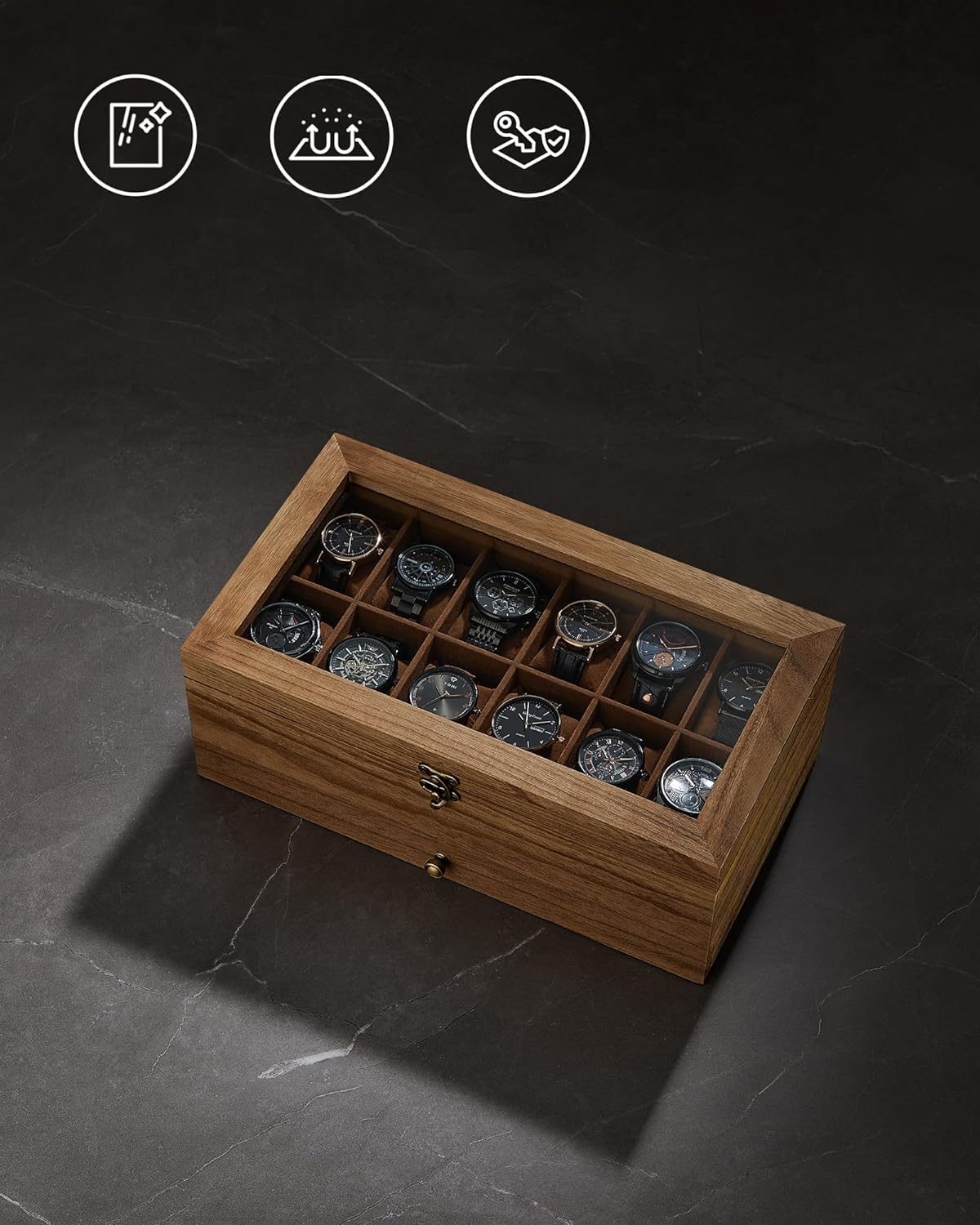 Coffret à Montres Luxe en Bois Noyer – 8 Emplacements + Tiroir Bijoux | Velours