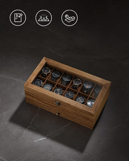 Coffret à Montres Luxe en Bois Noyer – 8 Emplacements + Tiroir Bijoux | Velours