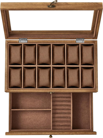 Coffret à Montres Luxe en Bois Noyer – 8 Emplacements + Tiroir Bijoux | Velours